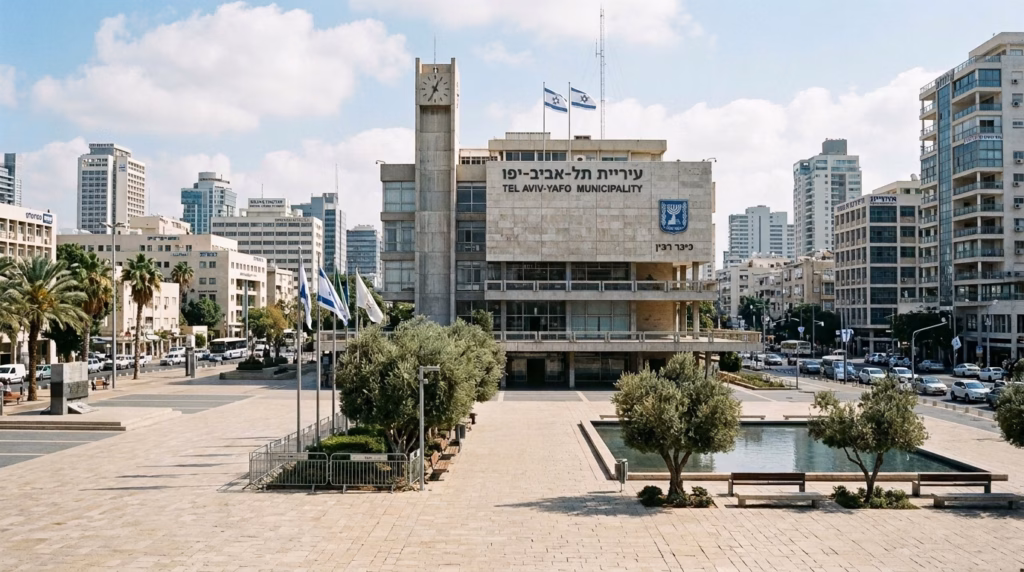 לתמונה הנוכחית חסר טקסט אלטרנטיבי. שם קובץ: Central_Israeli_city_hall_facade_202607301527.avif